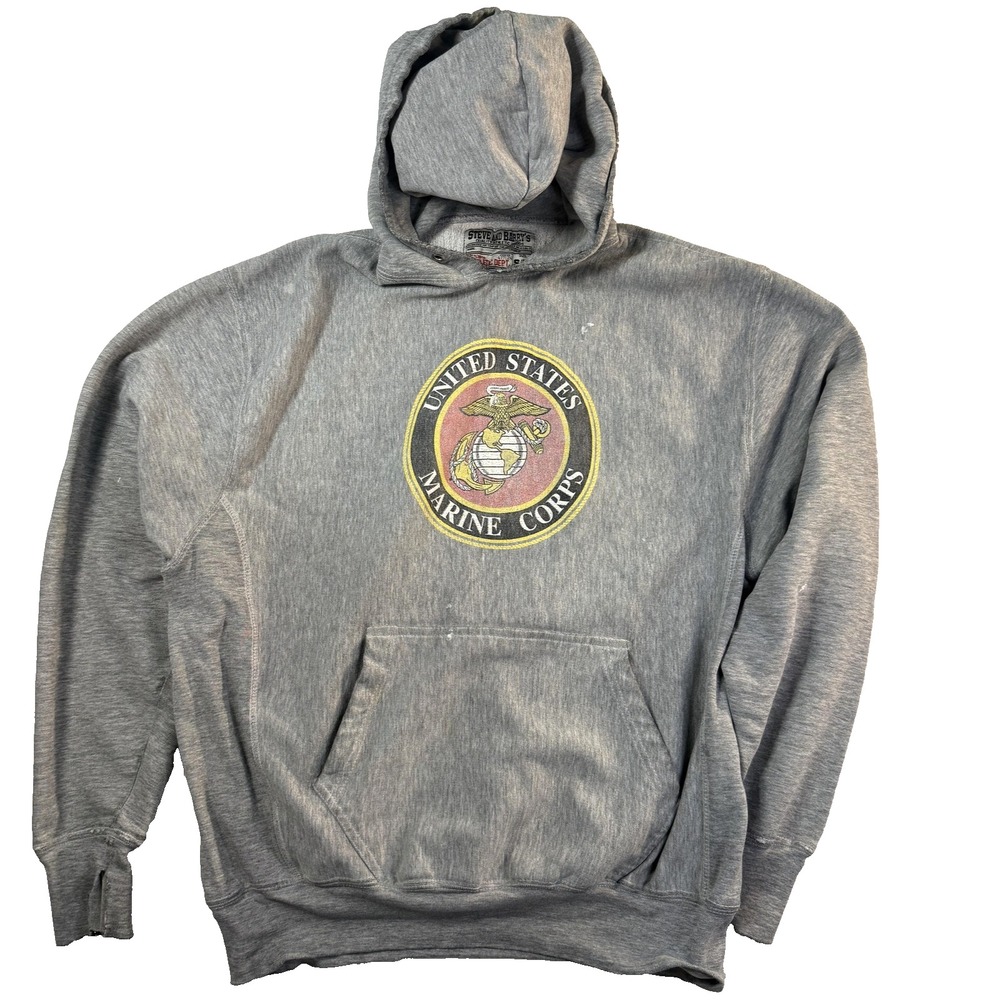 USMC Marine Corps 90s Hoodie Mens M Steve & Barry's Gray Fleece Sportcore